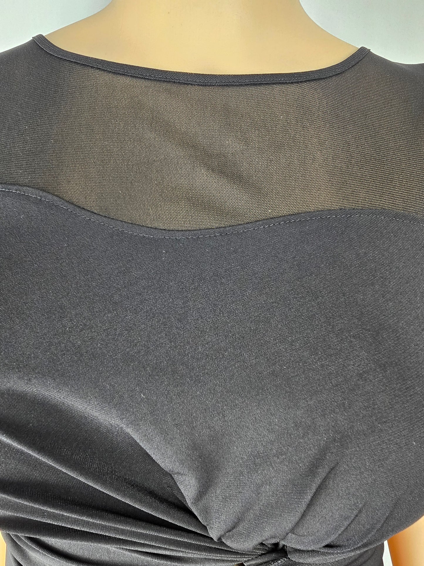 Black Ruched Dress with Sheer Upper Size Large Preloved