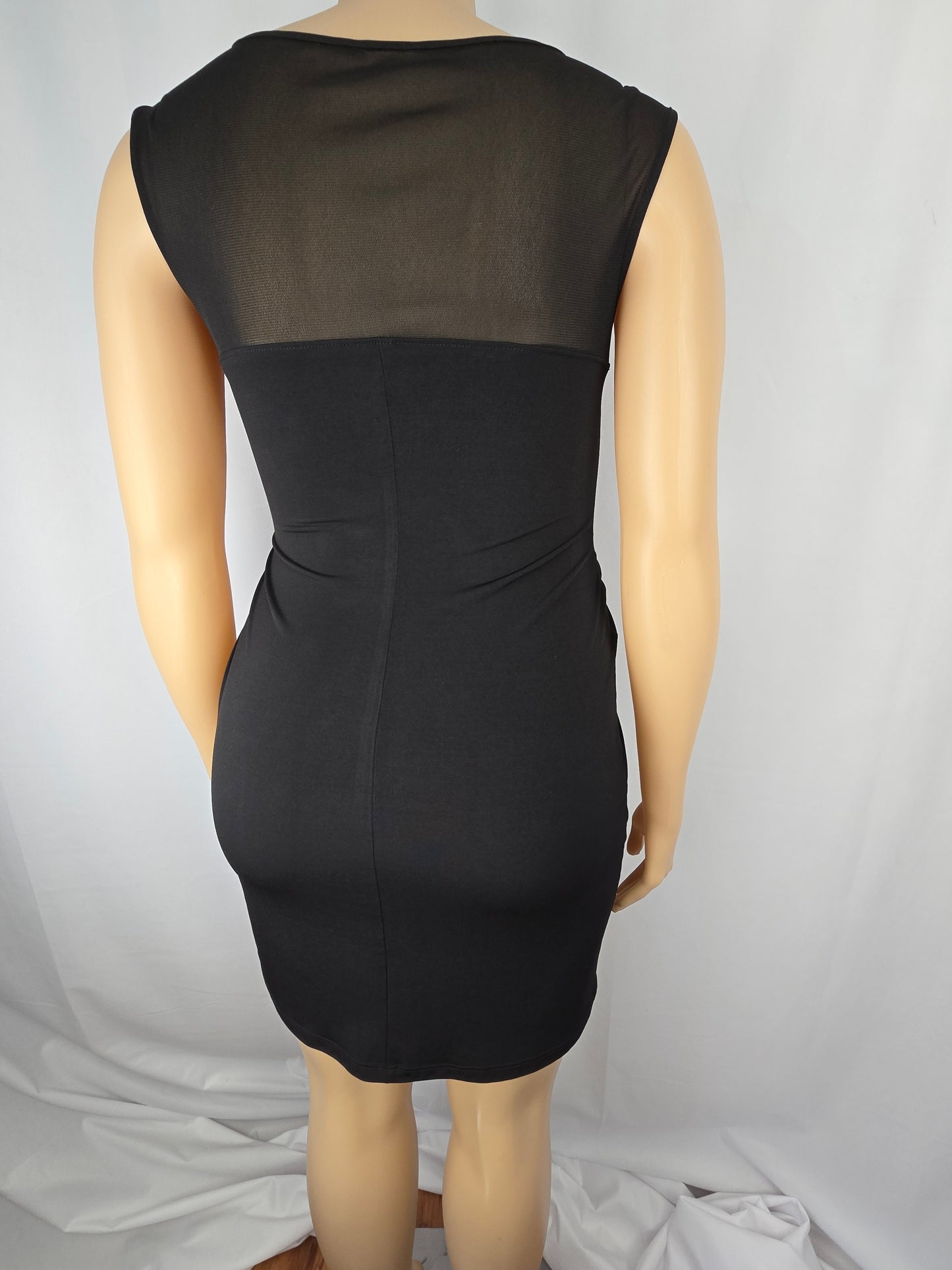 Black Ruched Dress with Sheer Upper Size Large Preloved