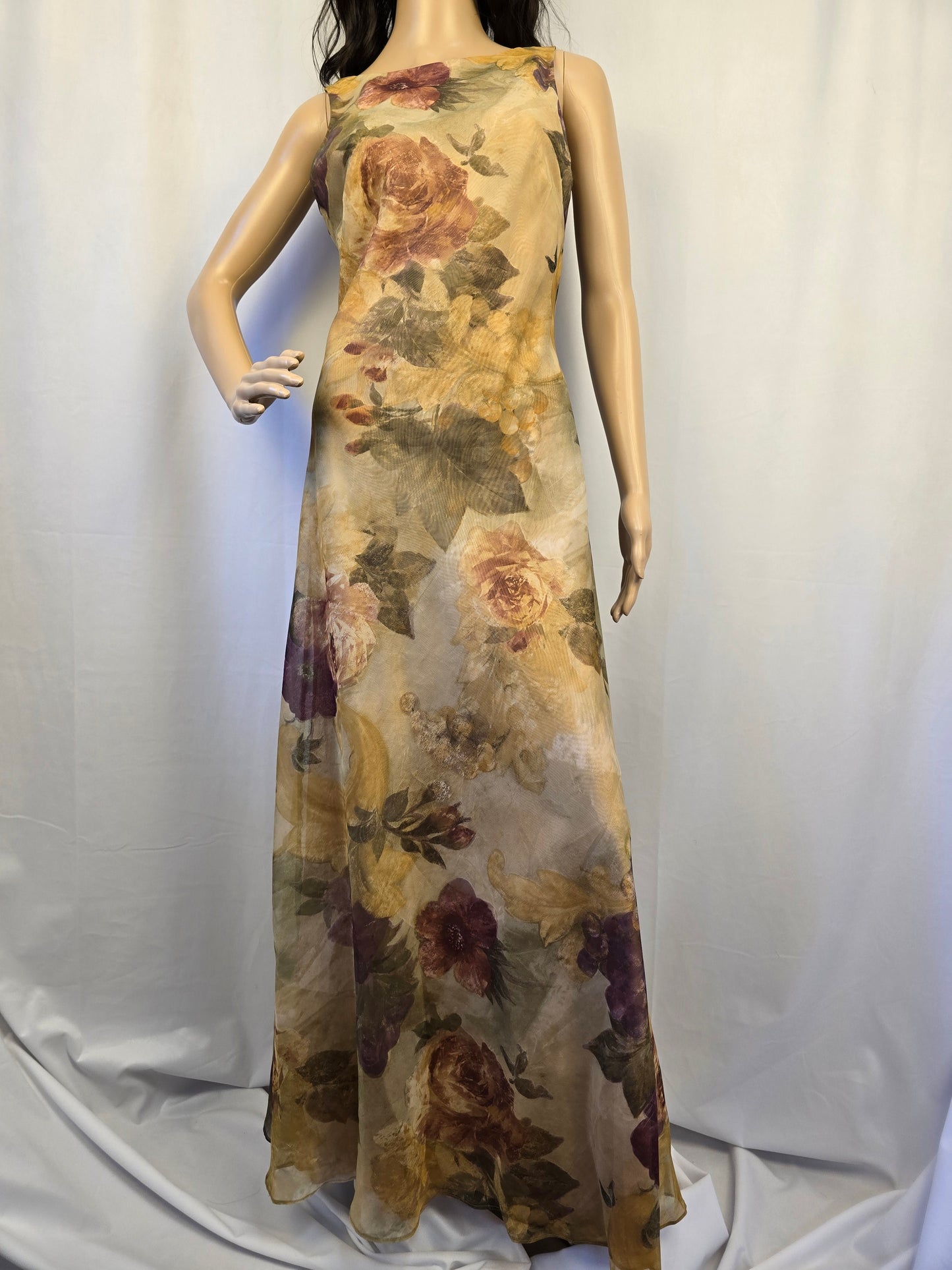 Algo Vintage '90's Elegant Maxi Evening Dress Size 6 with Matching Scarf Preloved