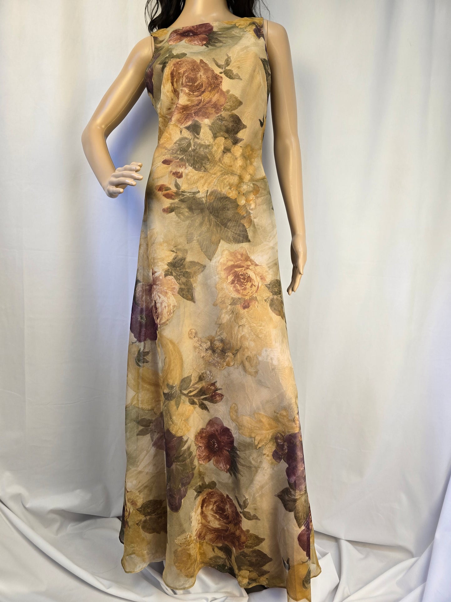 Algo Vintage '90's Elegant Maxi Evening Dress Size 6 with Matching Scarf Preloved