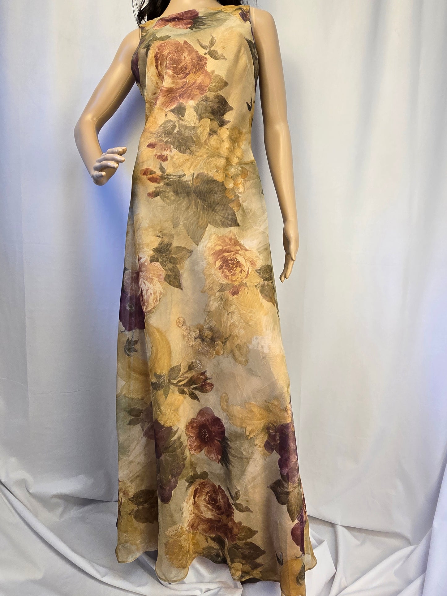 Algo Vintage '90's Elegant Maxi Evening Dress Size 6 with Matching Scarf Preloved