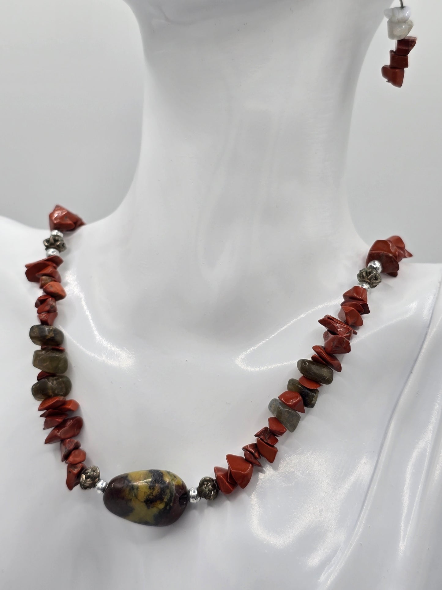 Stone Brown and Grey Necklace and Earring Set Costume Preloved