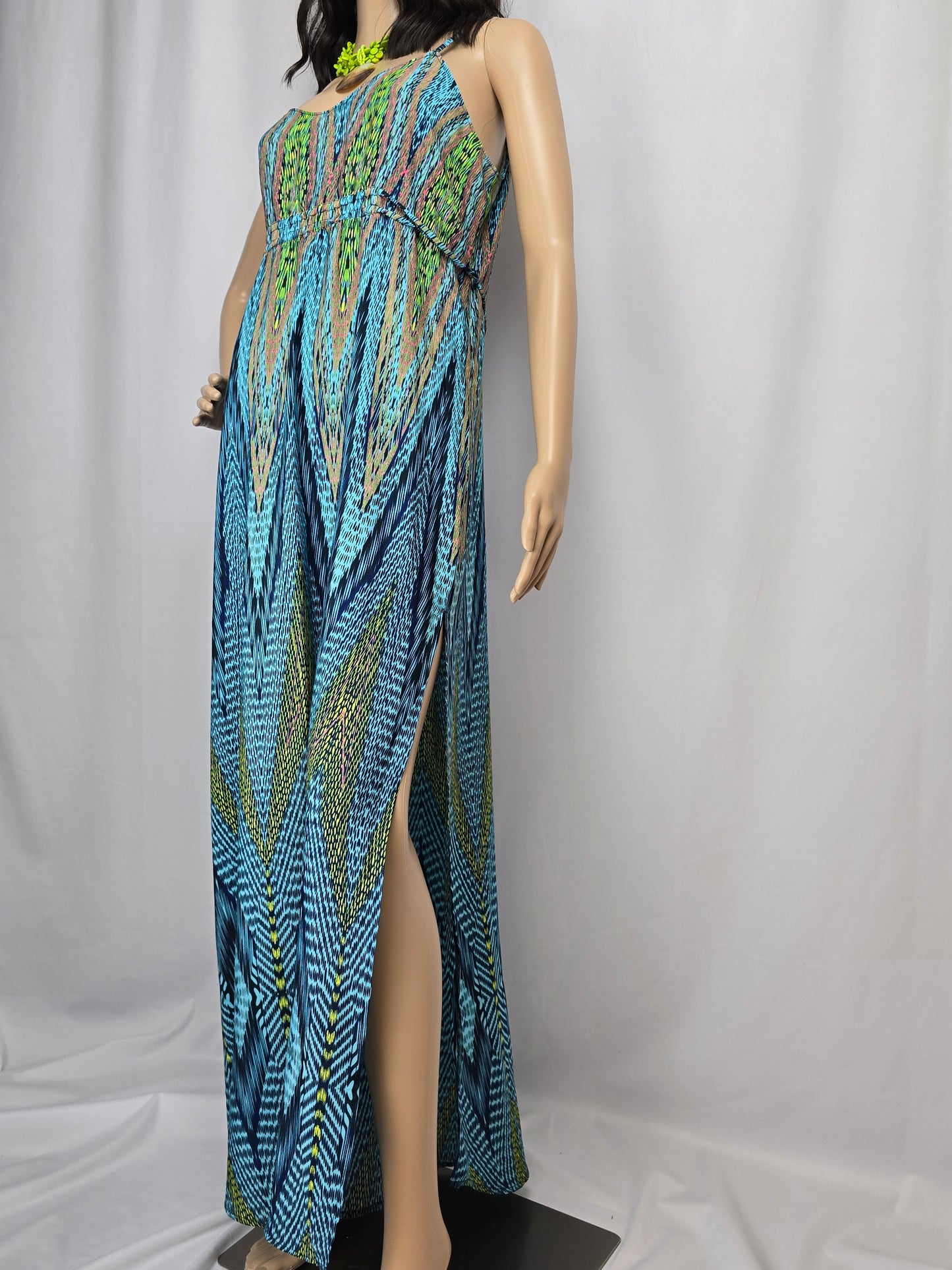 Charlie Jade Blue Patterned Medium Maxi Dress Preloved
