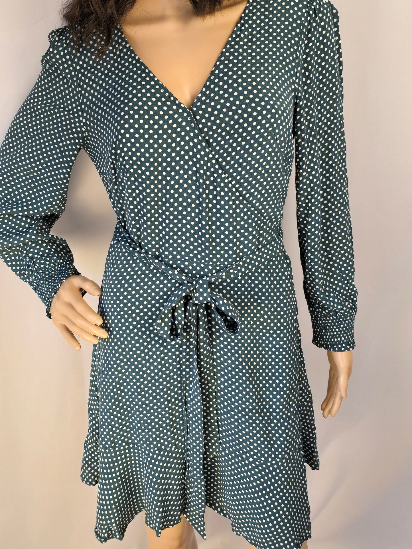 Loft Green & White Polka Dot Mini Wrap Dress Size 6 Petite Preloved