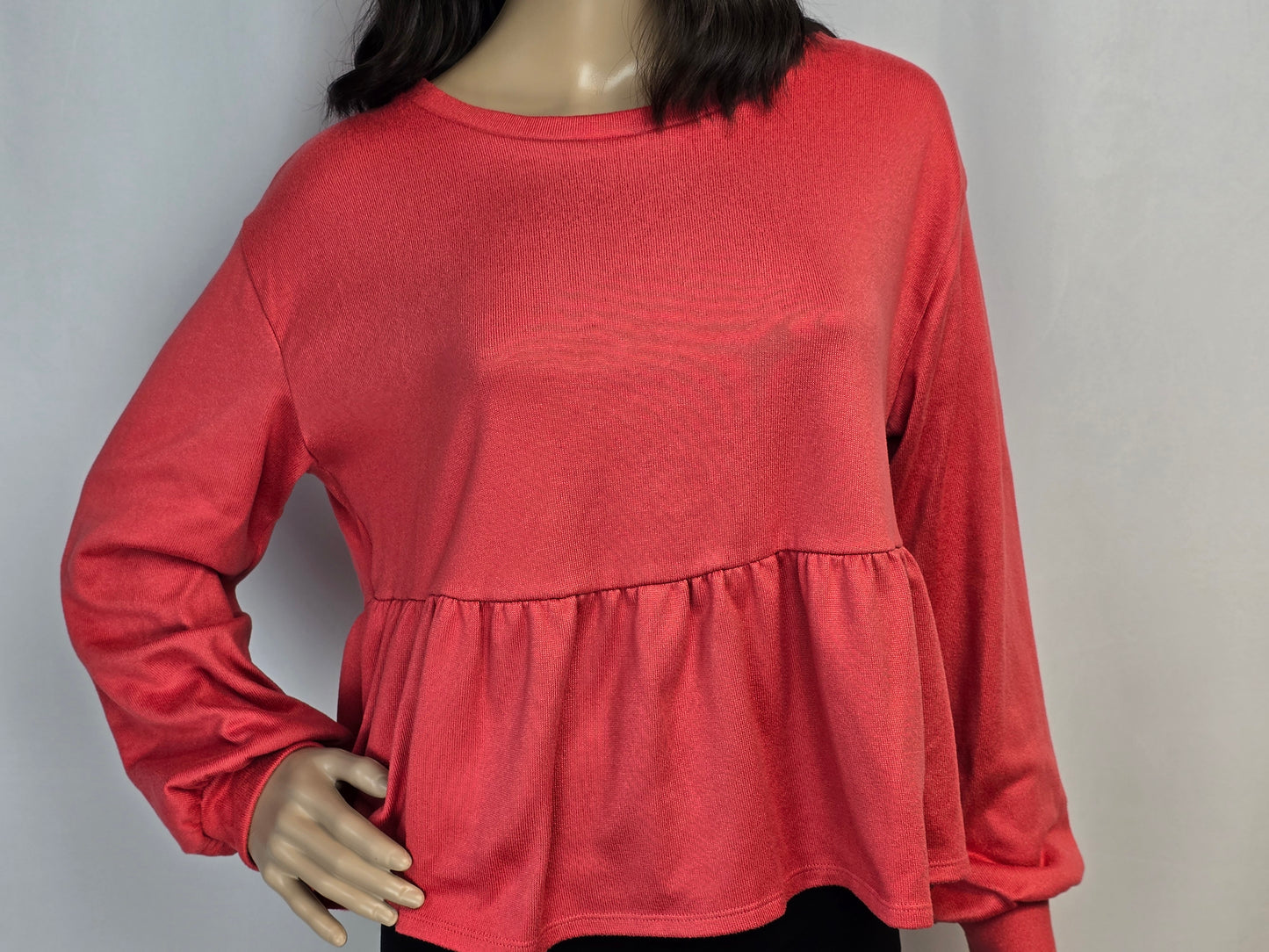 Joe Fresh Jillian Harris Ruffle Hem Long Sleeve Shirt Top Coral Medium Preloved