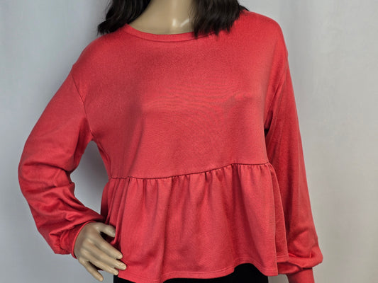 Joe Fresh Jillian Harris Ruffle Hem Long Sleeve Shirt Top Coral Medium Preloved