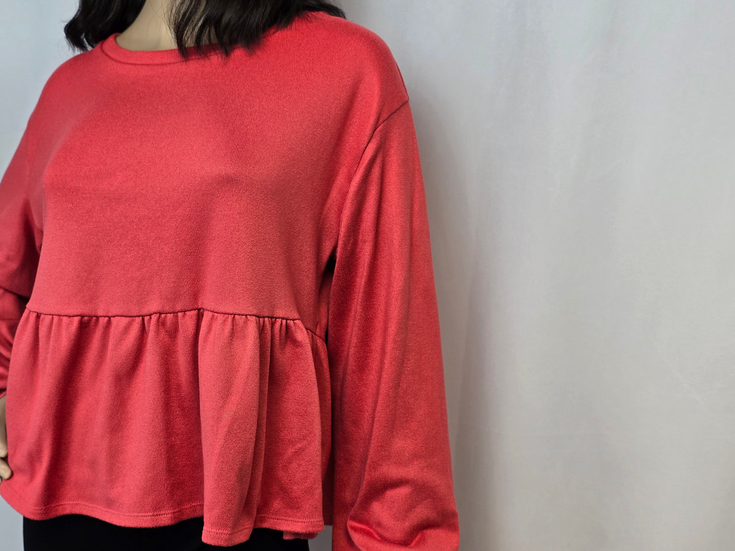Joe Fresh Jillian Harris Ruffle Hem Long Sleeve Shirt Top Coral Medium Preloved