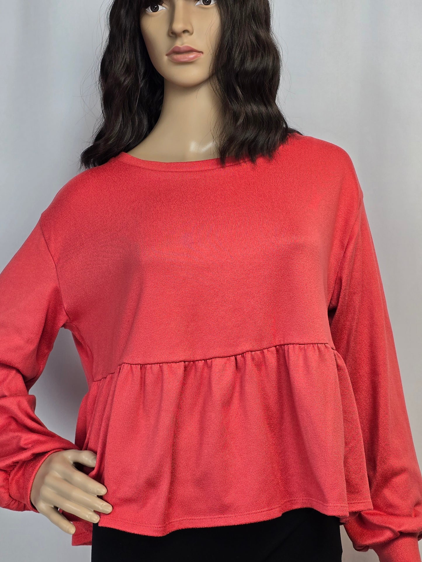 Joe Fresh Jillian Harris Ruffle Hem Long Sleeve Shirt Top Coral Medium Preloved