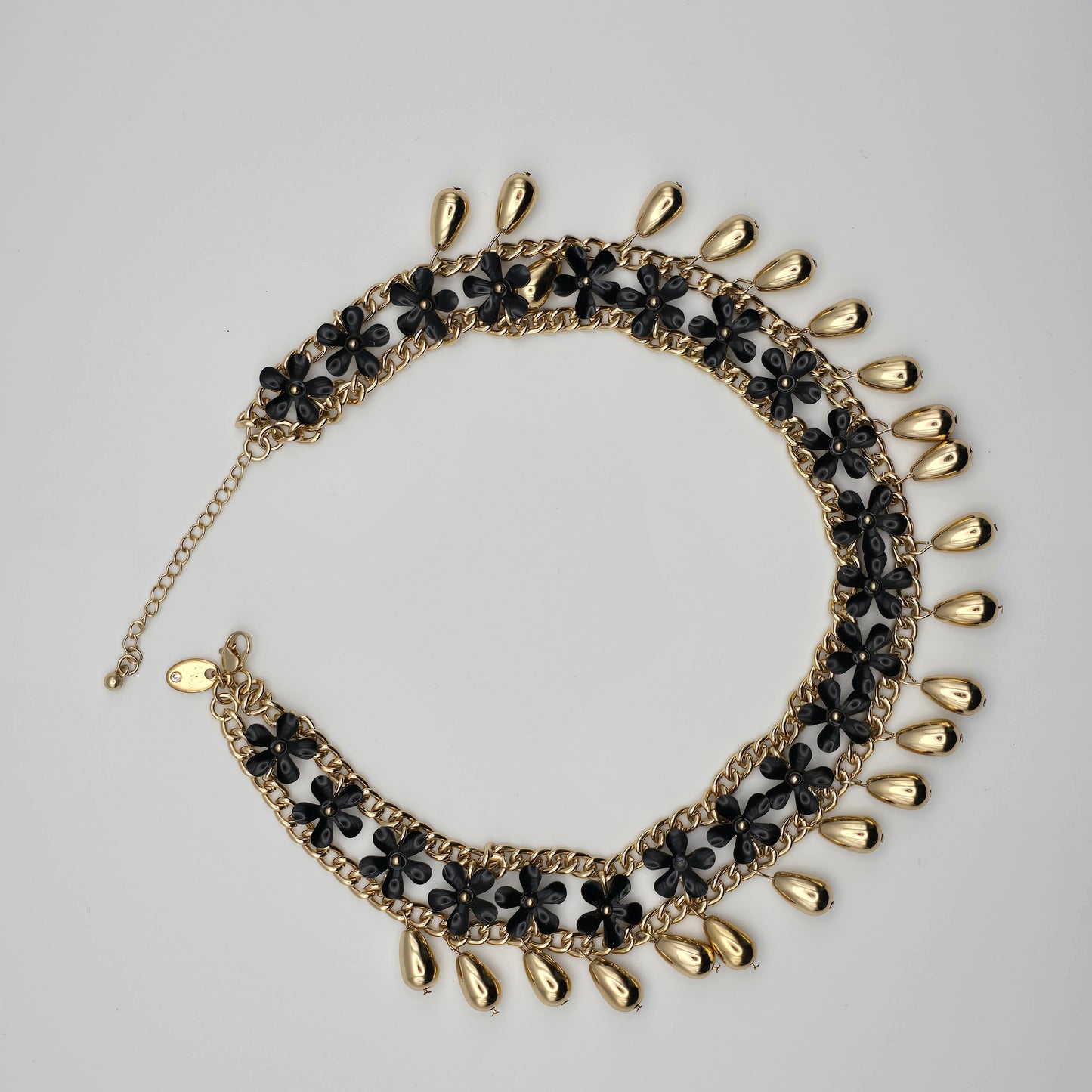 Black and Gold Tone Choker Necklace with Dangles Preloved