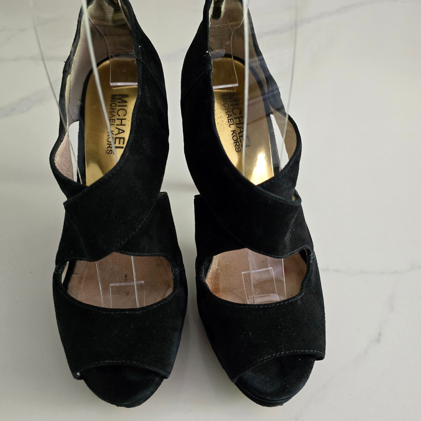 Michael Kors 4.5" Platform Black Suede Heels Preloved Size 7