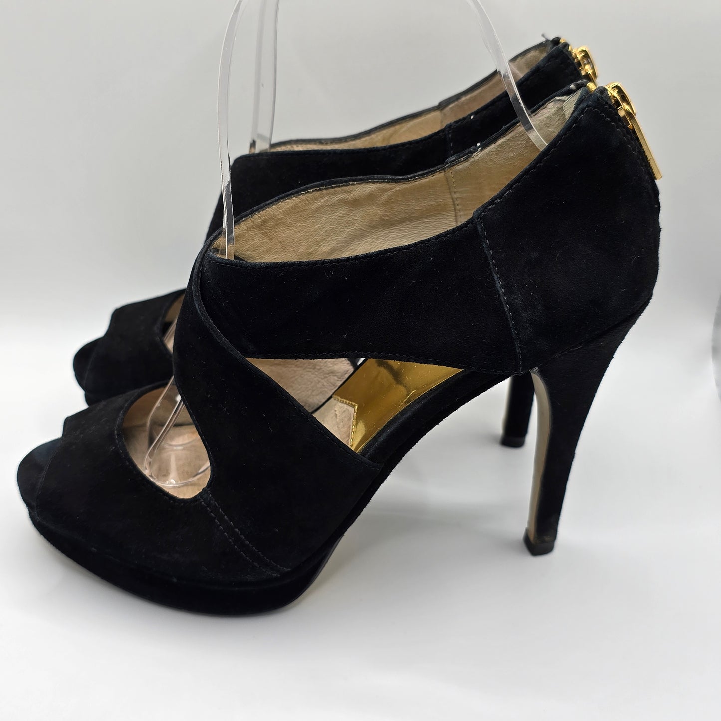 Michael Kors 4.5" Platform Black Suede Heels Preloved Size 7