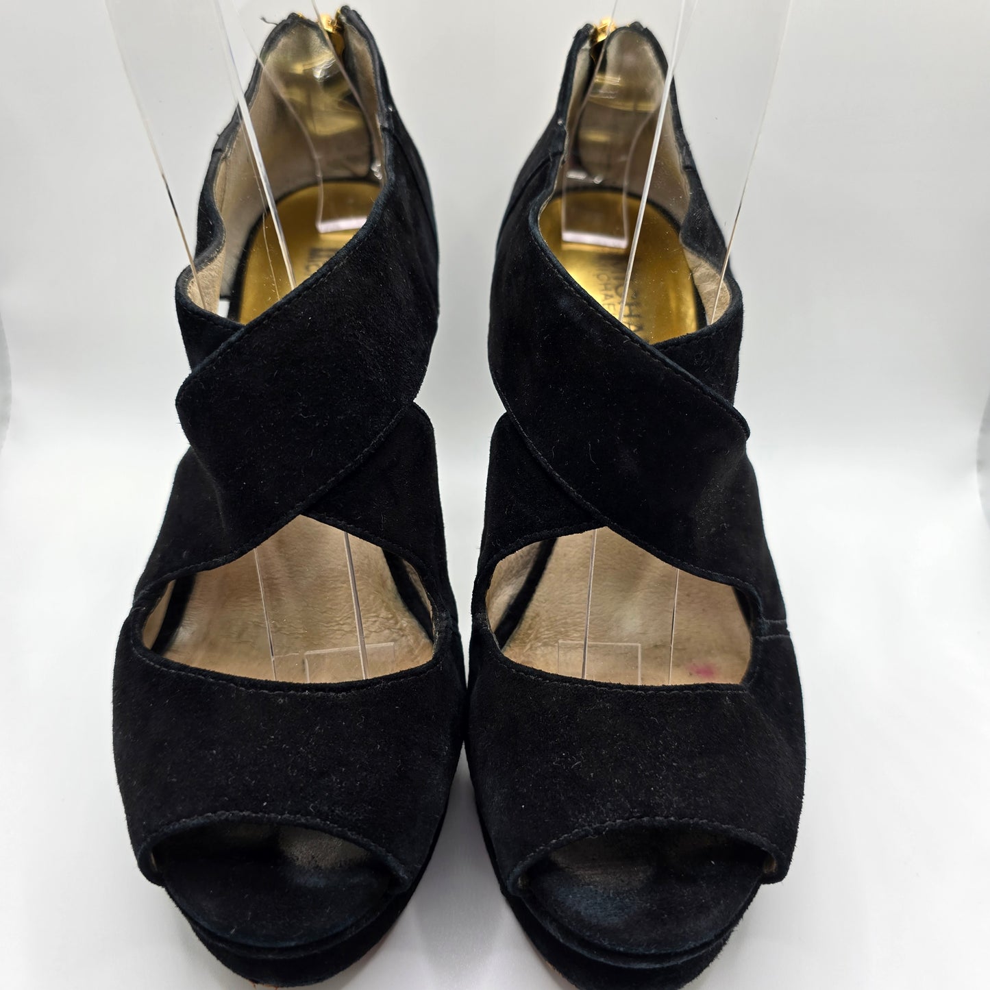 Michael Kors 4.5" Platform Black Suede Heels Preloved Size 7