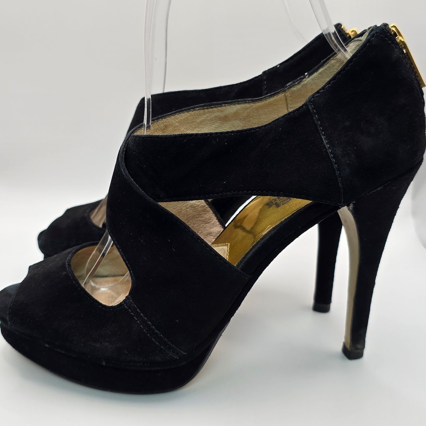 Michael Kors 4.5" Platform Black Suede Heels Preloved Size 7