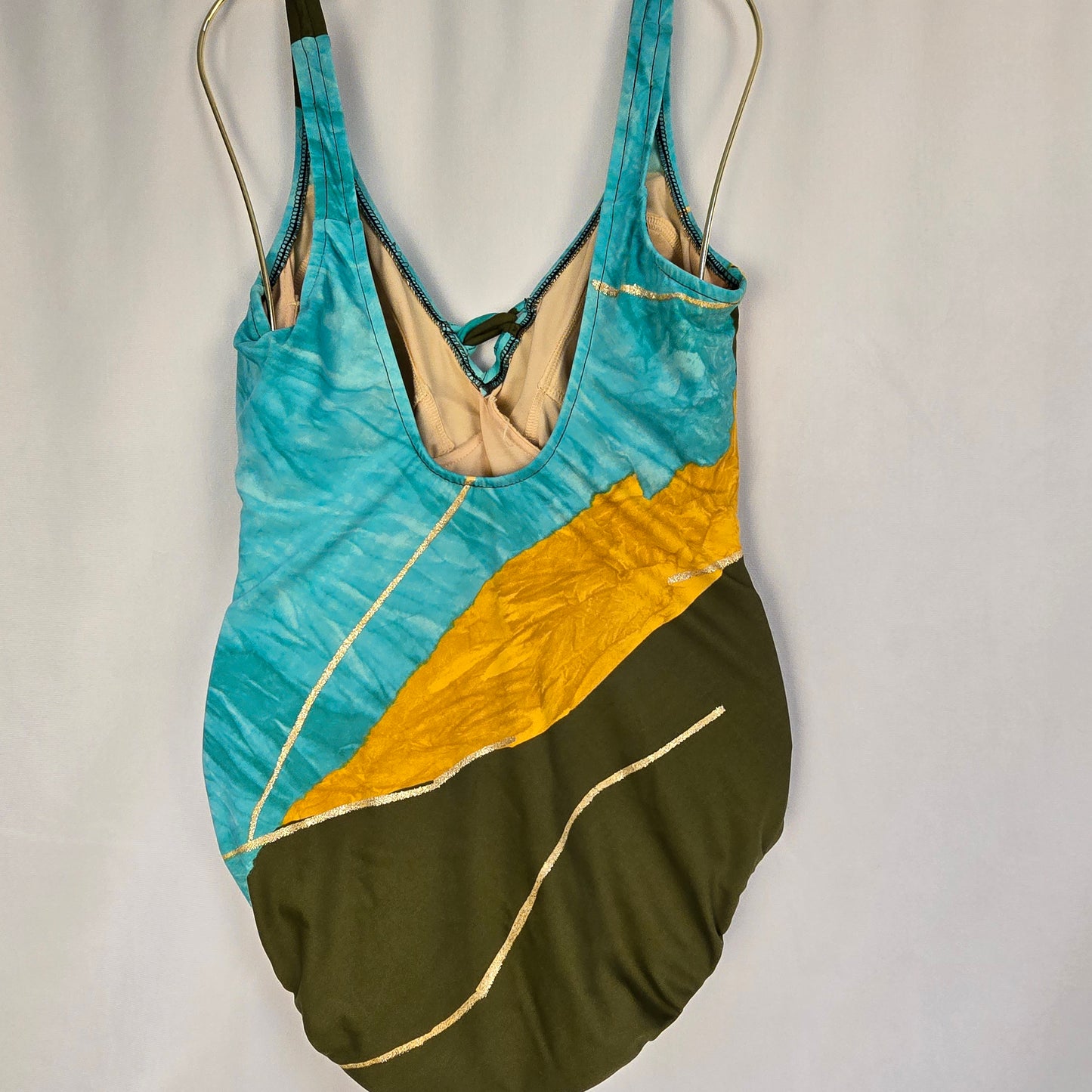 Carol Wior Swimsuit Aqua, Olive and Gold Preloved Size 12