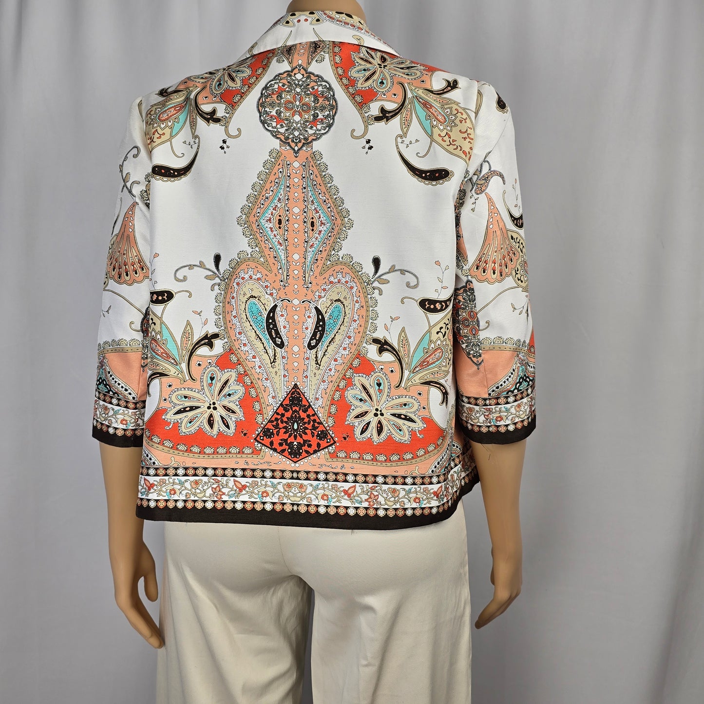 Paisley Coral, Beige, White Jacket Approx Size 14 Preloved