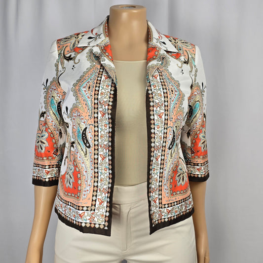 Paisley Coral, Beige, White Jacket Approx Size 14 Preloved