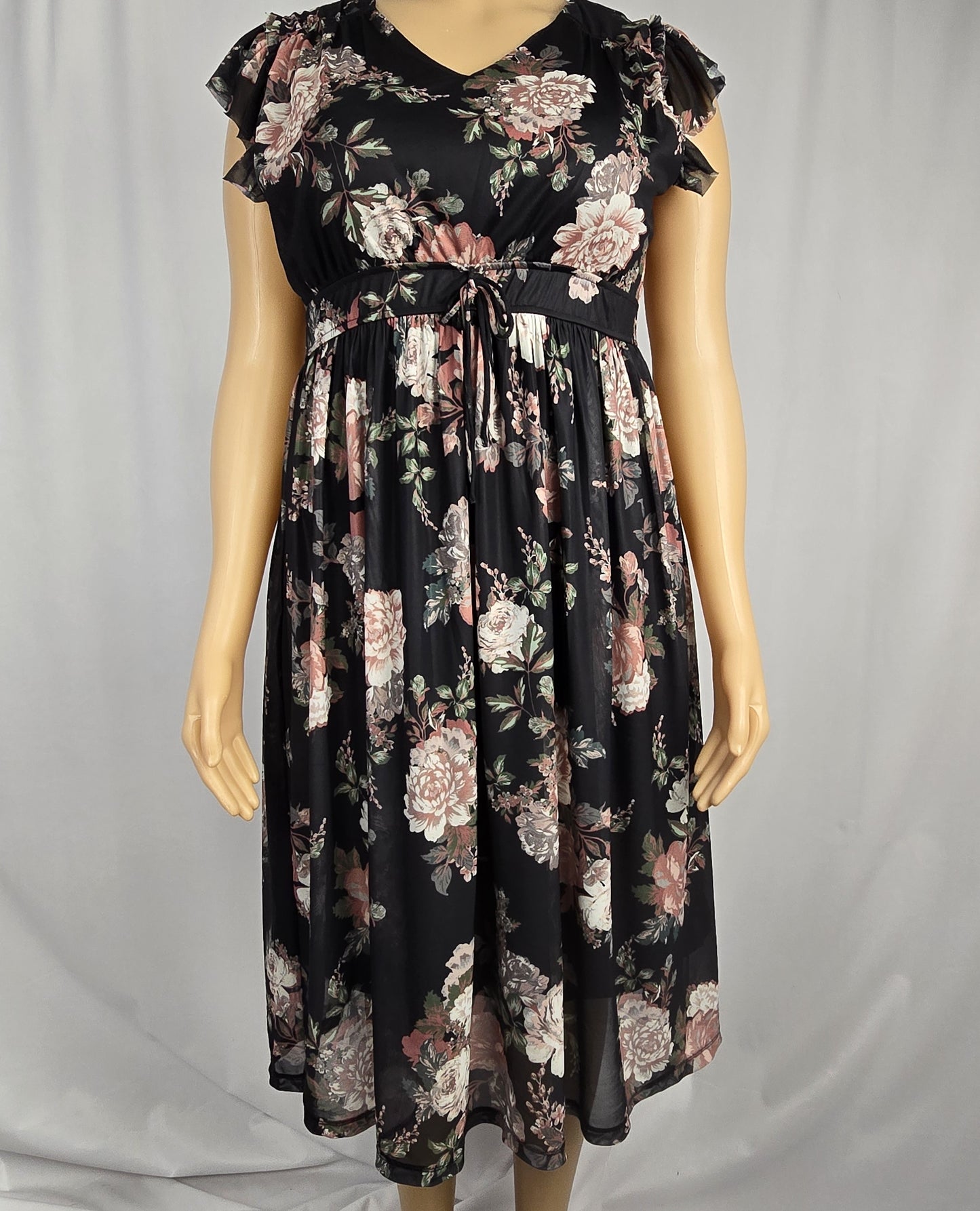 Maurices Floral Mesh Flutter Sleeve Midi Dress XL
