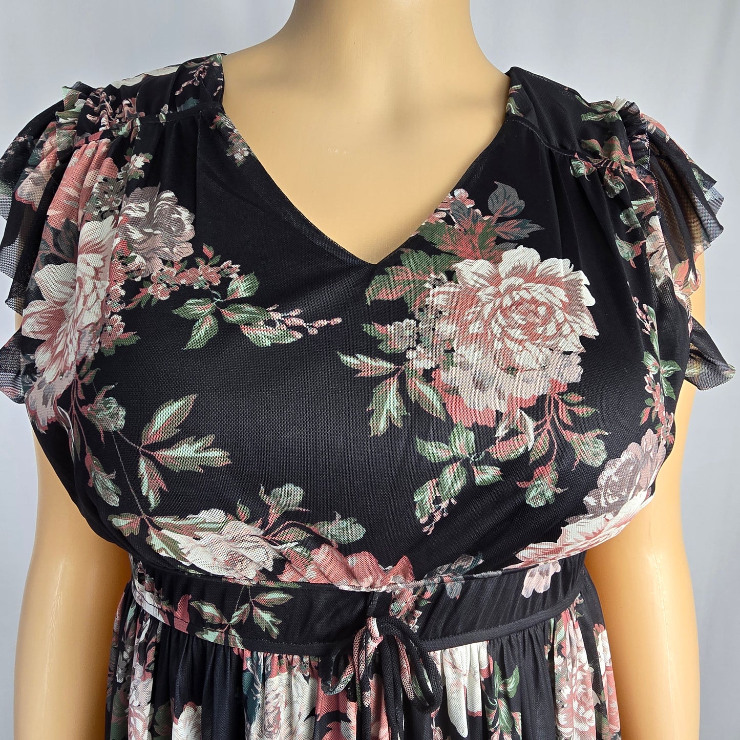 Maurices Floral Mesh Flutter Sleeve Midi Dress XL