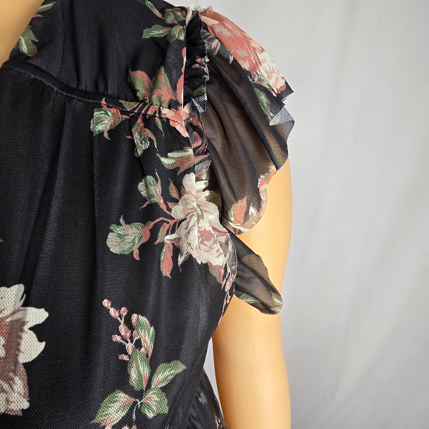 Maurices Floral Mesh Flutter Sleeve Midi Dress XL