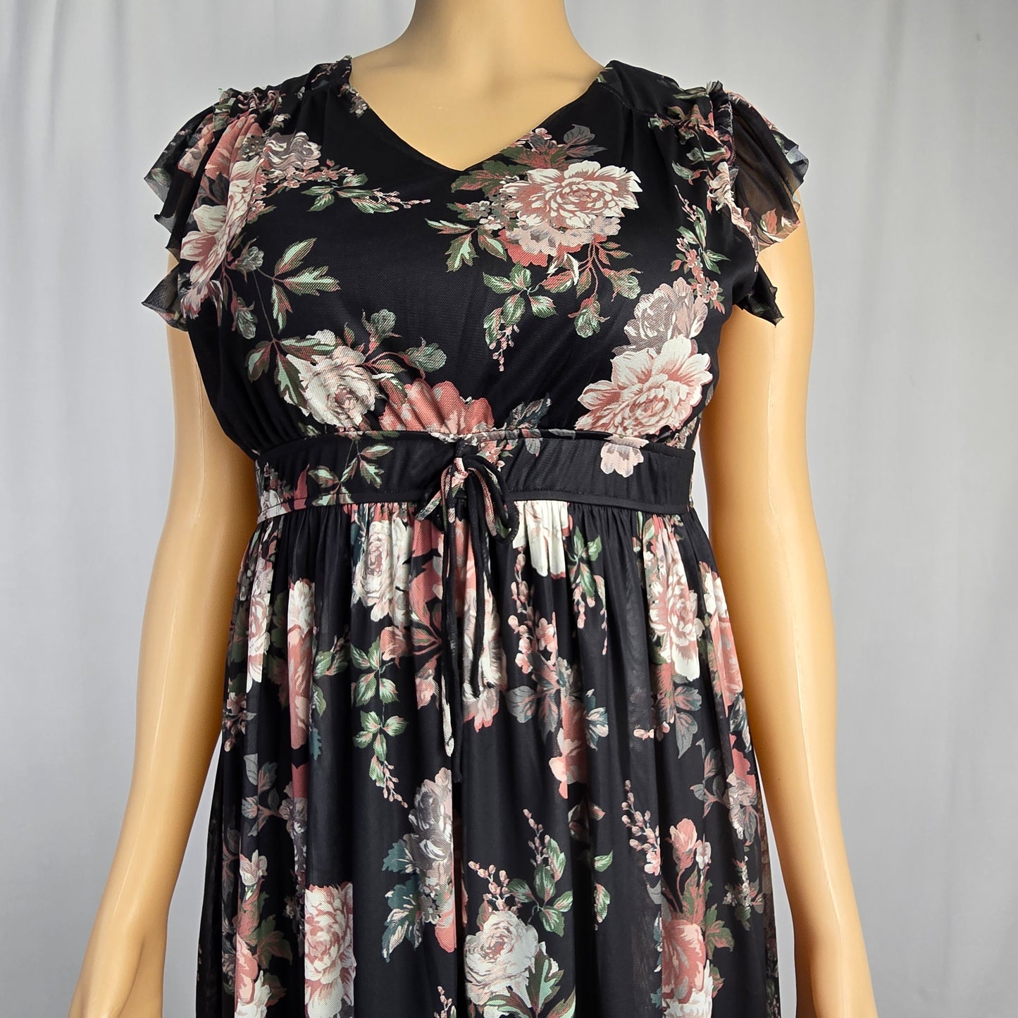 Maurices Floral Mesh Flutter Sleeve Midi Dress XL