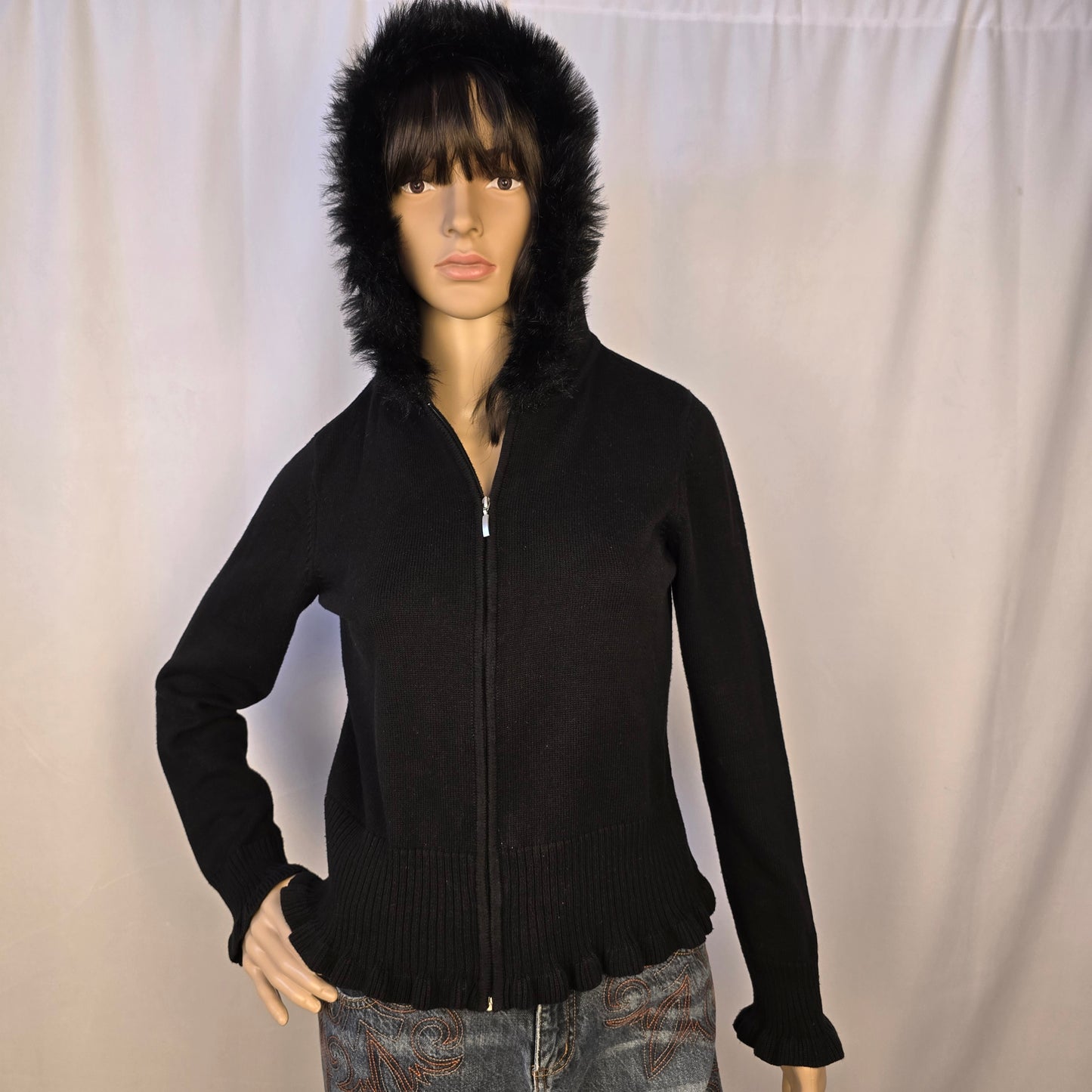 YZZA Vintage Black Sweater with Hood Size Small Preloved