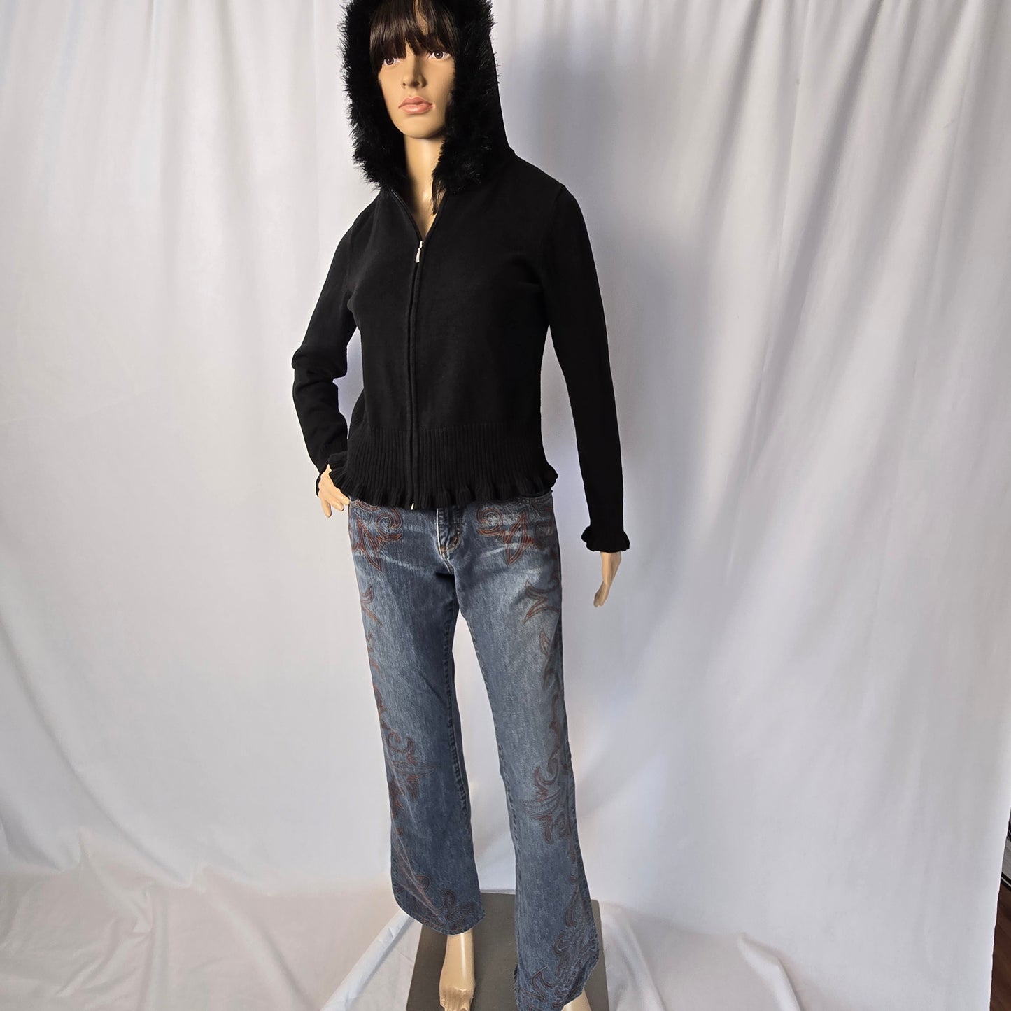 YZZA Vintage Black Sweater with Hood Size Small Preloved