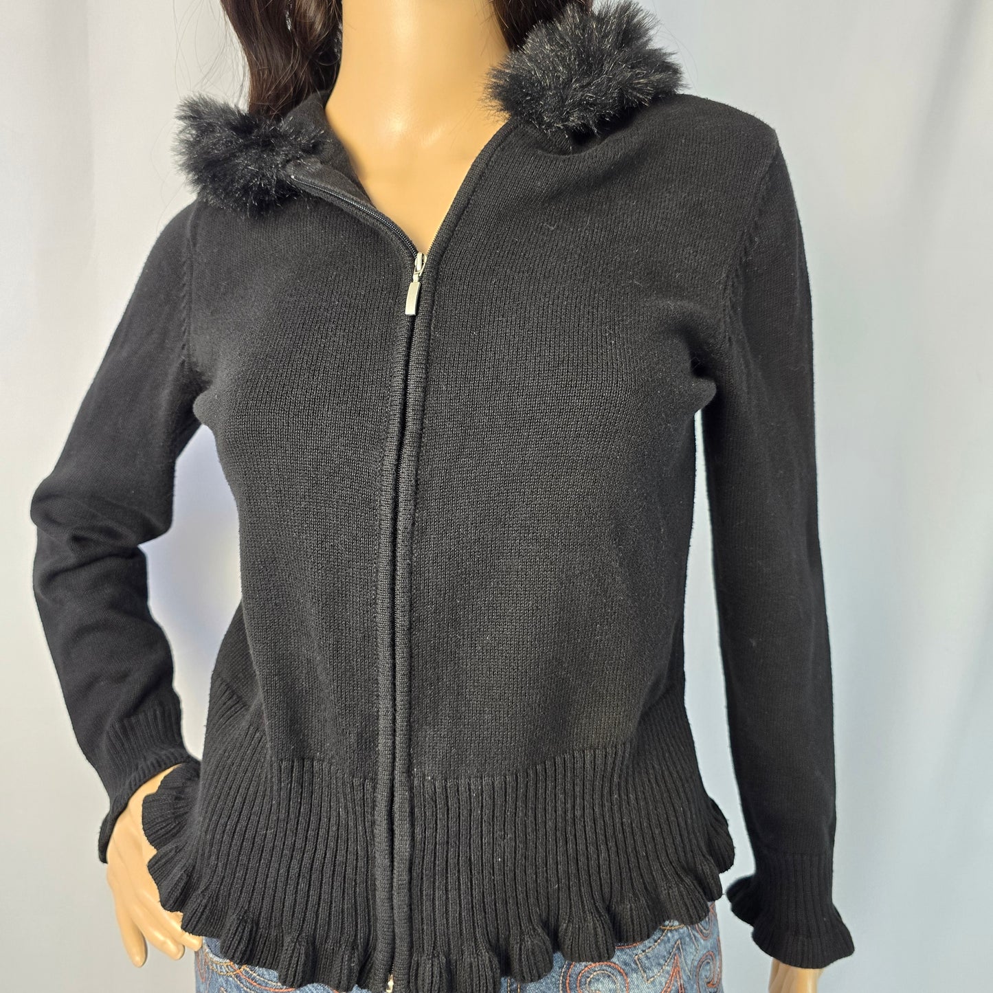 YZZA Vintage Black Sweater with Hood Size Small Preloved