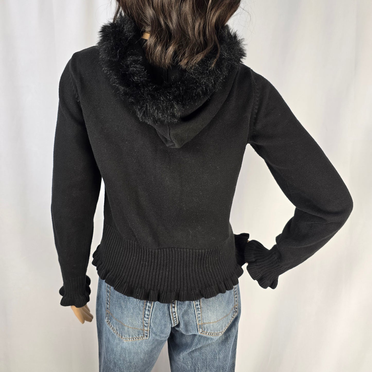 YZZA Vintage Black Sweater with Hood Size Small Preloved