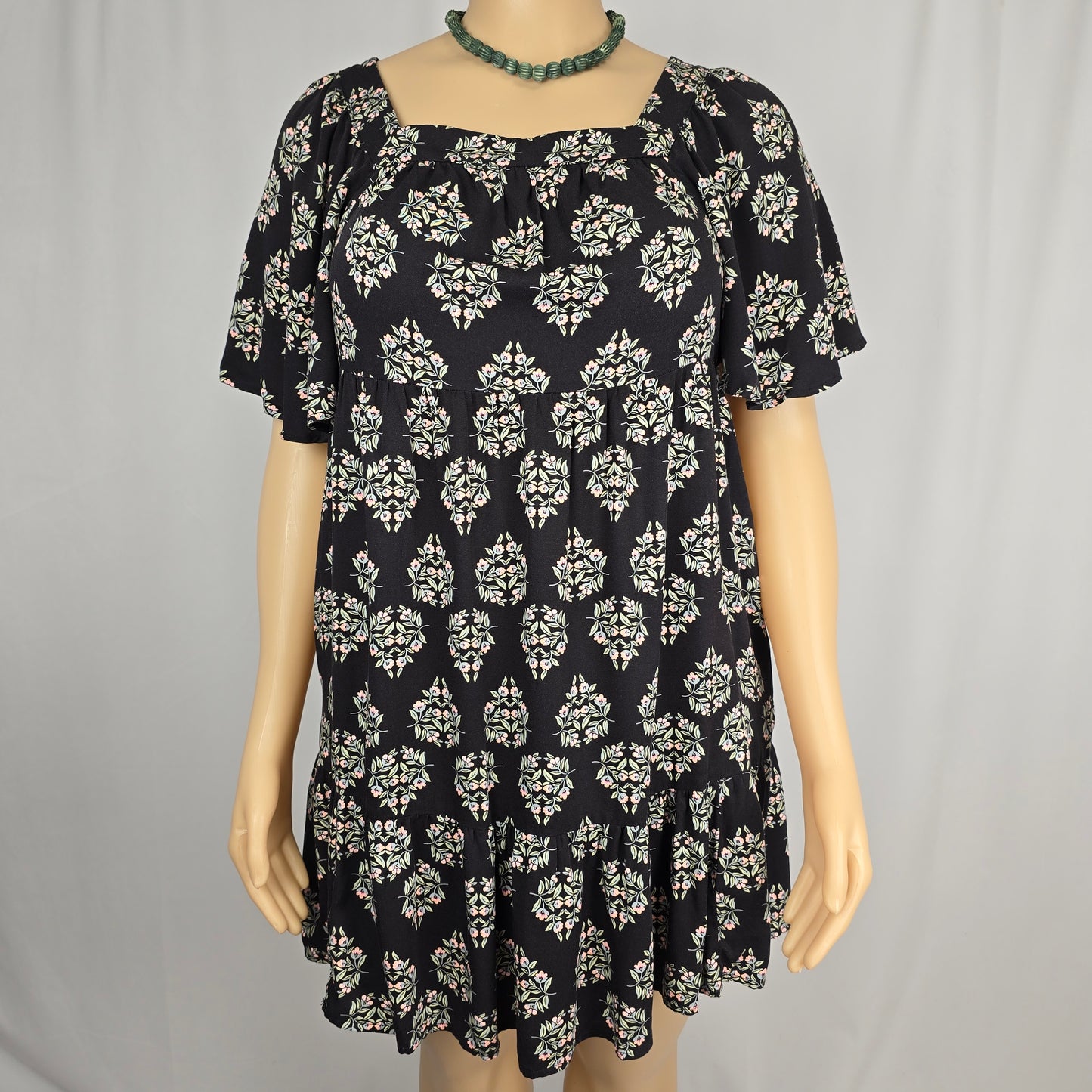 Maurice's Flowy Black, Sage and Pink Dress Large New