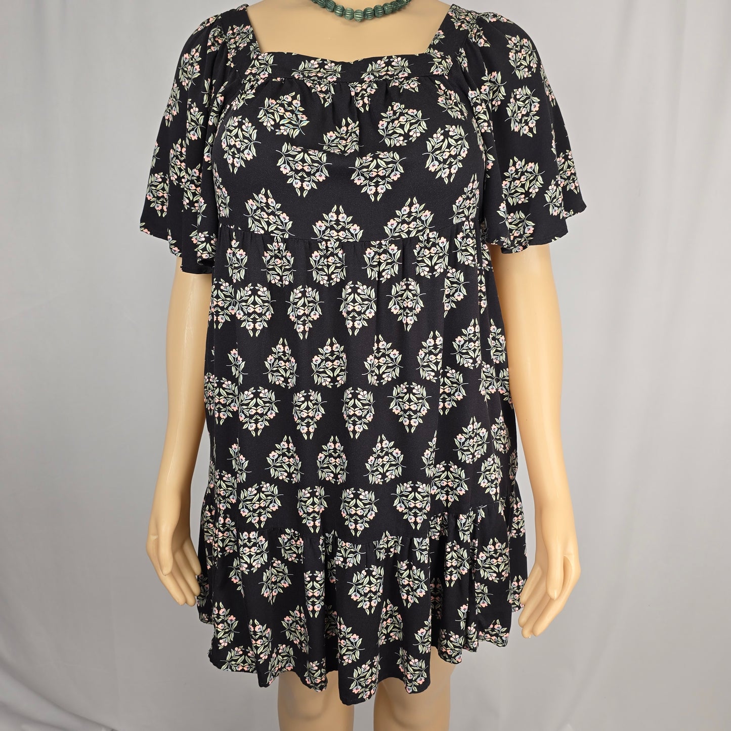 Maurice's Flowy Black, Sage and Pink Dress Large New