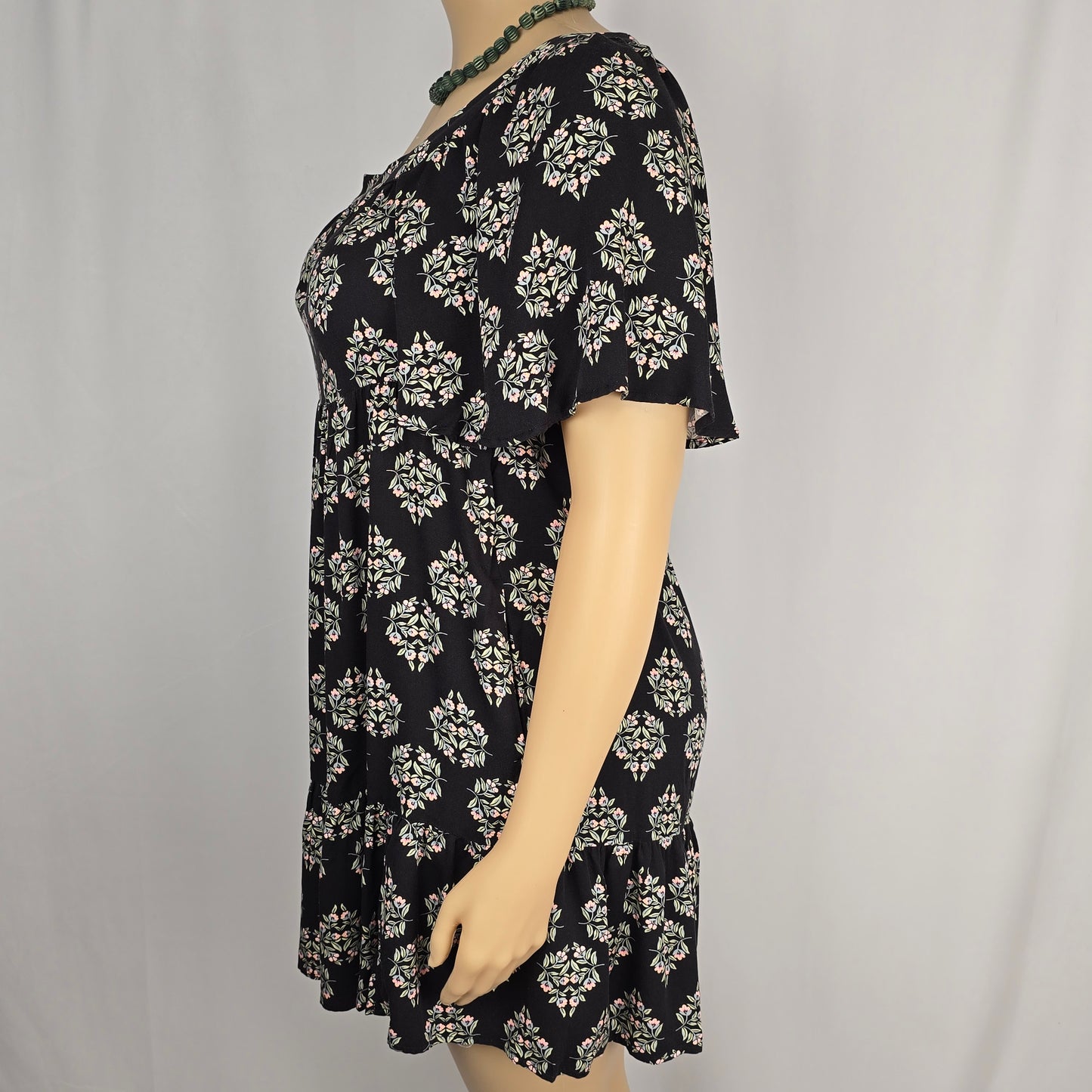 Maurice's Flowy Black, Sage and Pink Dress Large New