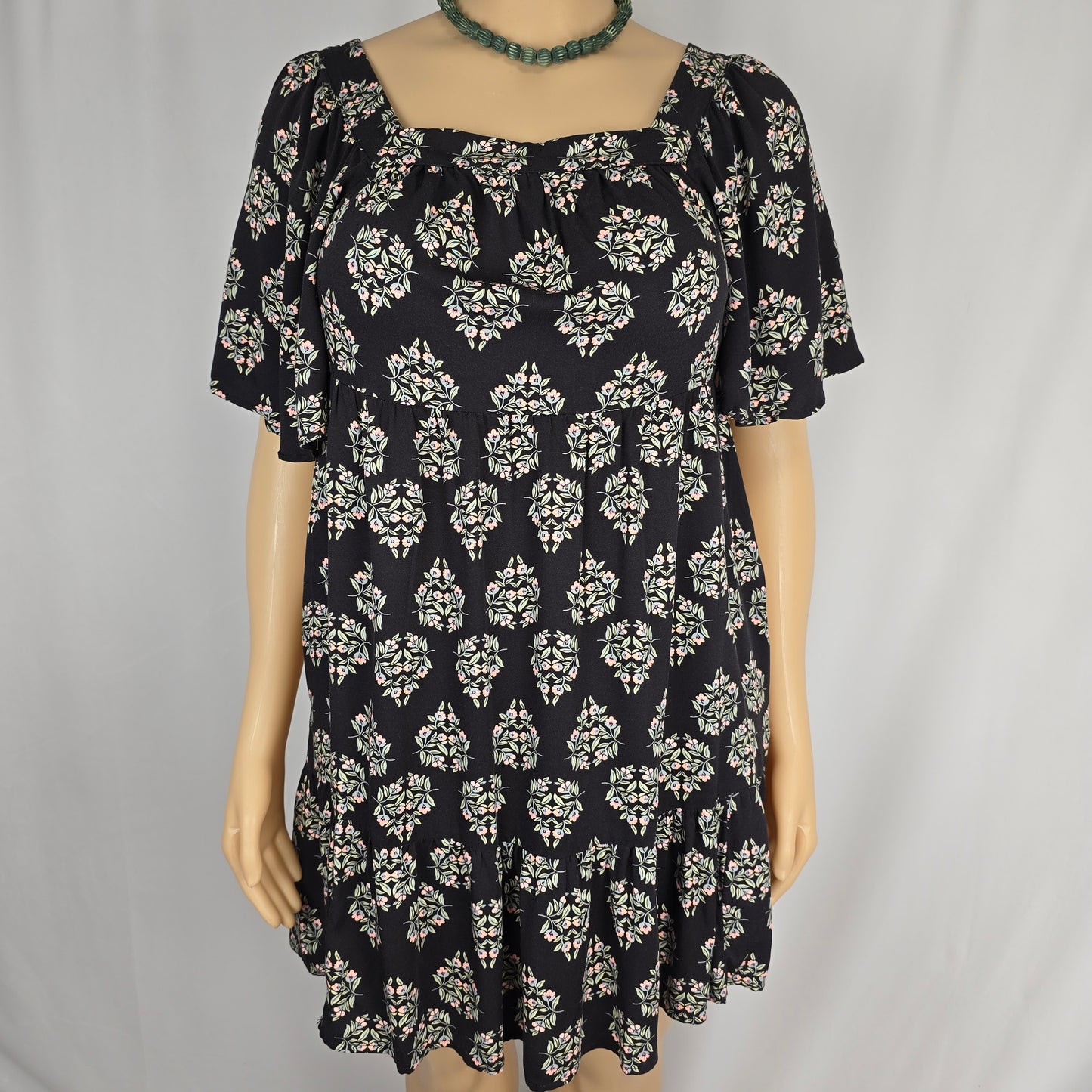 Maurice's Flowy Black, Sage and Pink Dress Large New