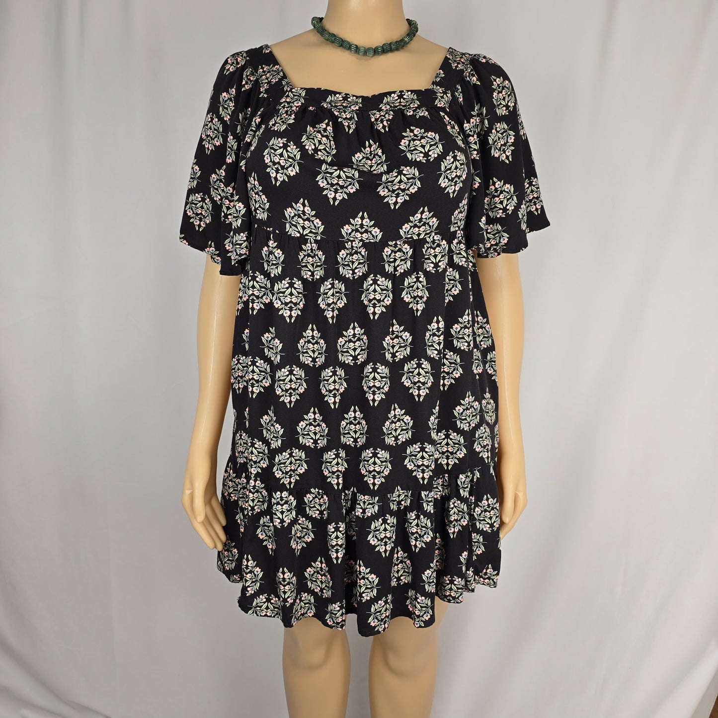 Maurice's Flowy Black, Sage and Pink Dress Large New