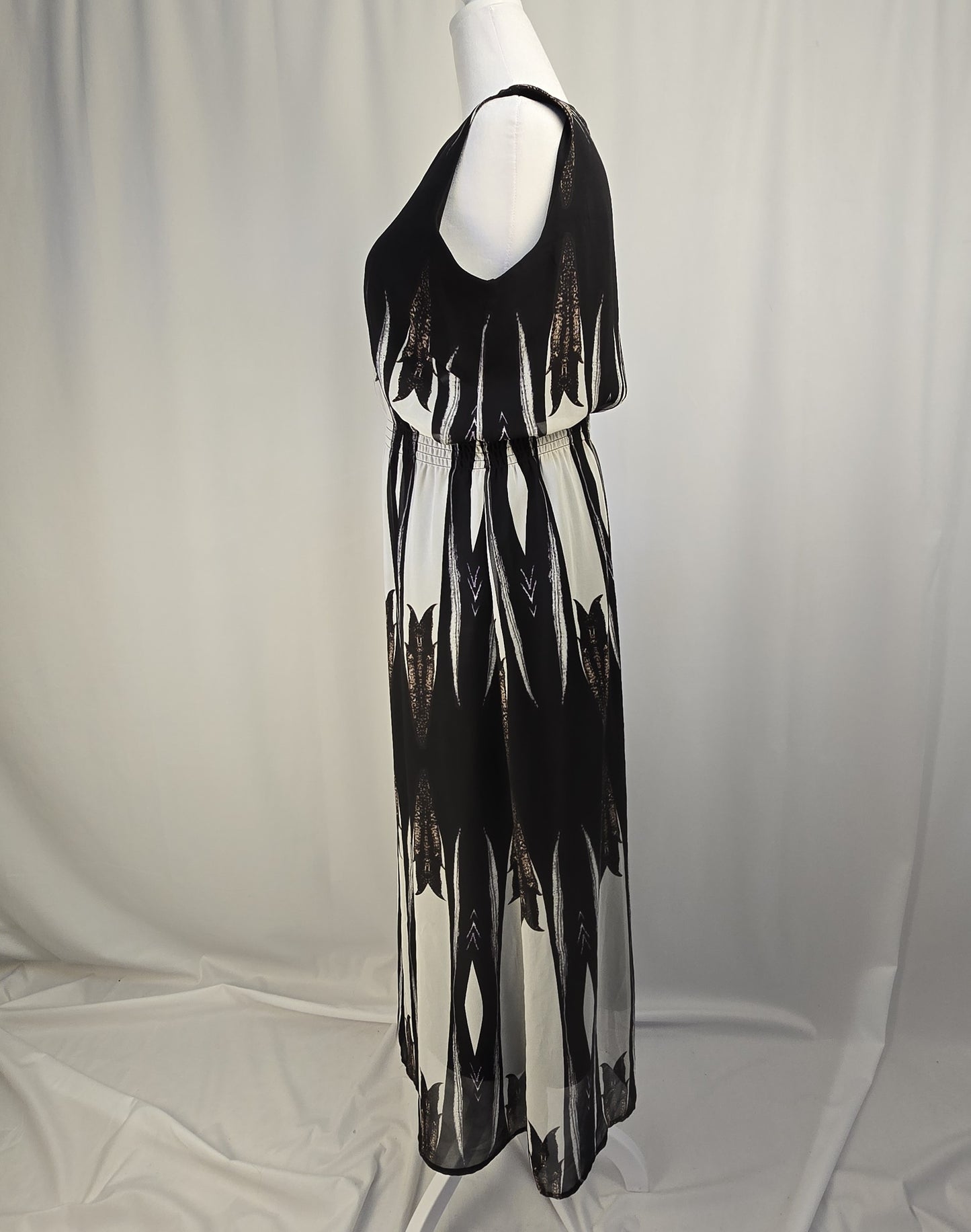 Picadilly Maxi Dress Black, White, Brown Size 12