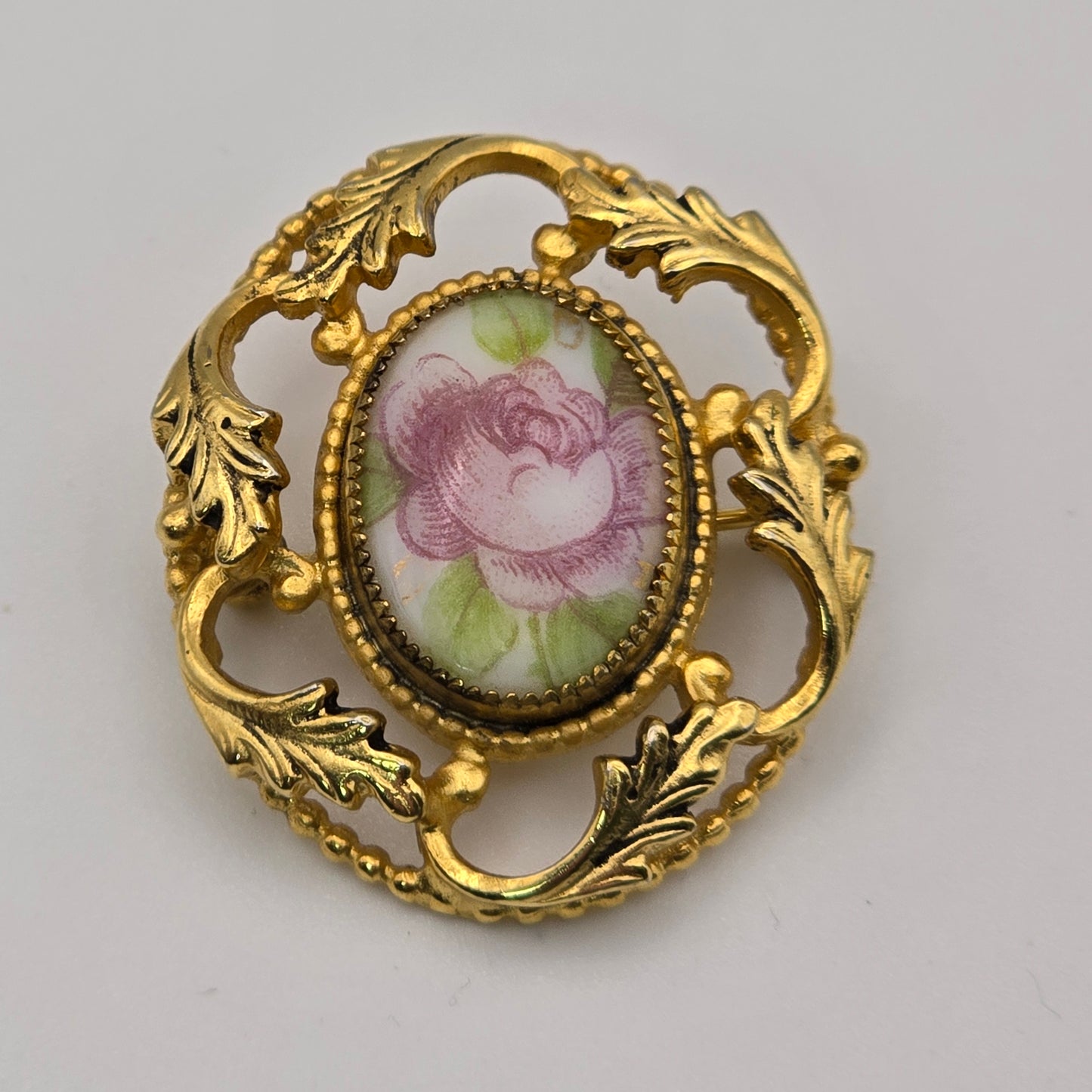 Vintage Gold Tone Rose Cameo Brooch Vintage
