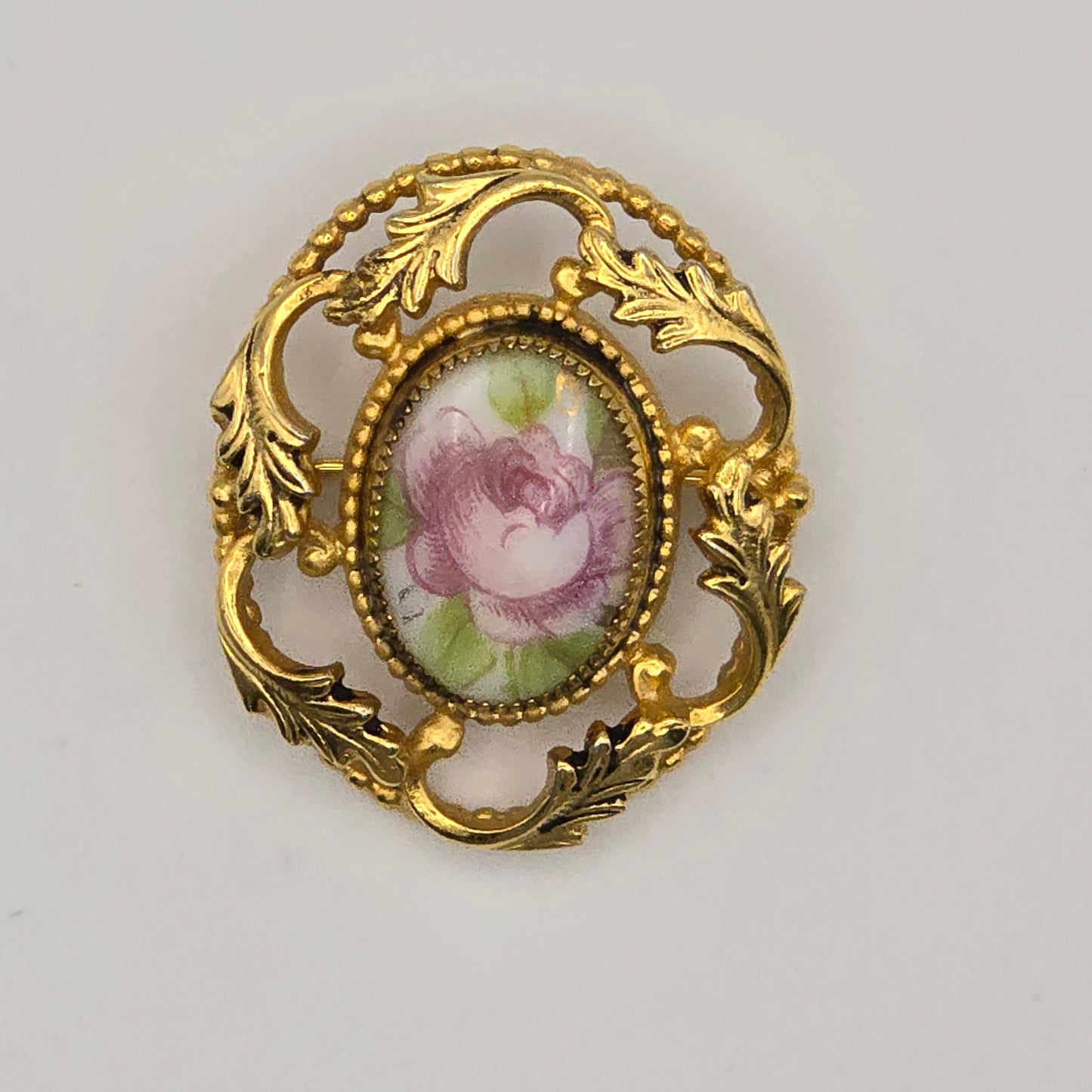 Vintage Gold Tone Rose Cameo Brooch Vintage