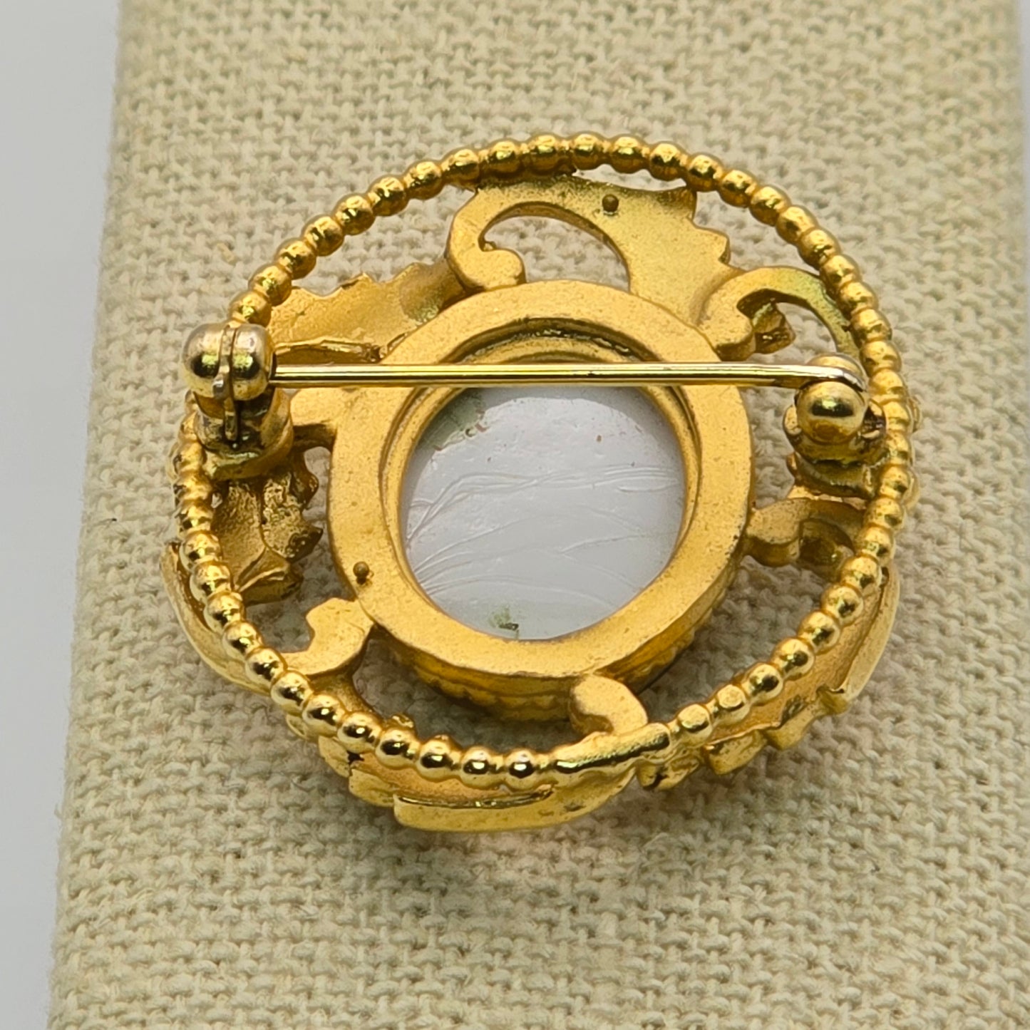 Vintage Gold Tone Rose Cameo Brooch Vintage