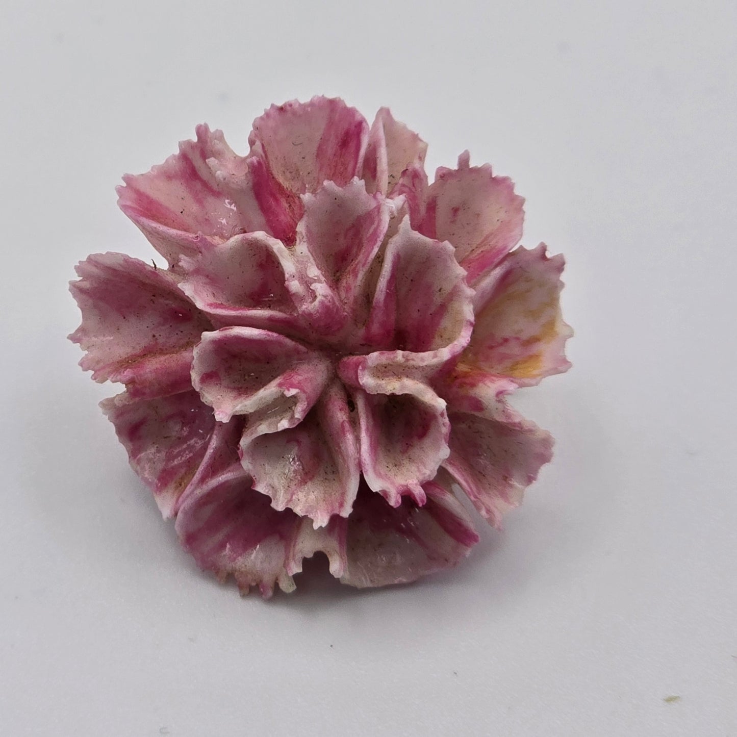Pink and White Ceramic Chrysanthemum Flower Brooch Vintage Made in England