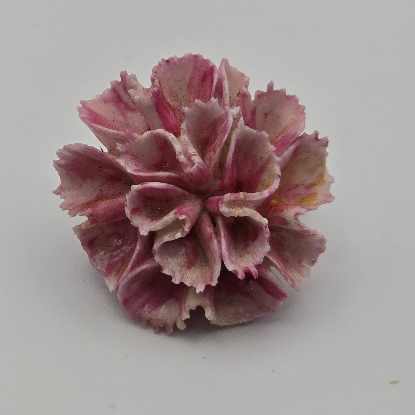 Pink and White Ceramic Chrysanthemum Flower Brooch Vintage Made in England