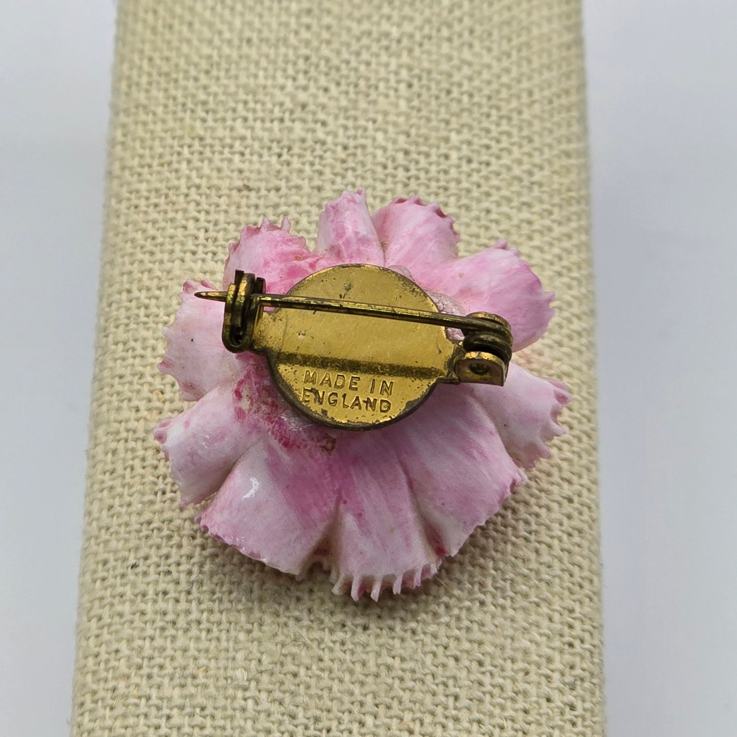 Pink and White Ceramic Chrysanthemum Flower Brooch Vintage Made in England