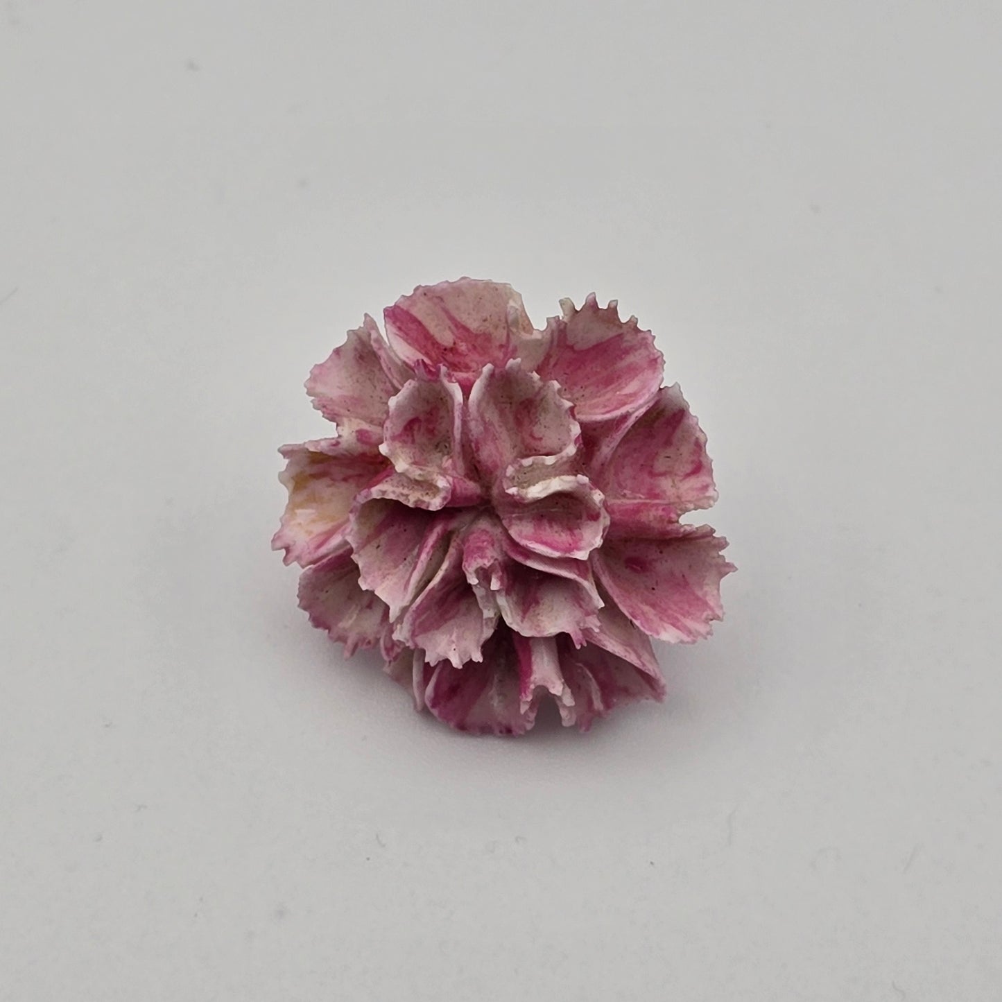 Pink and White Ceramic Chrysanthemum Flower Brooch Vintage Made in England