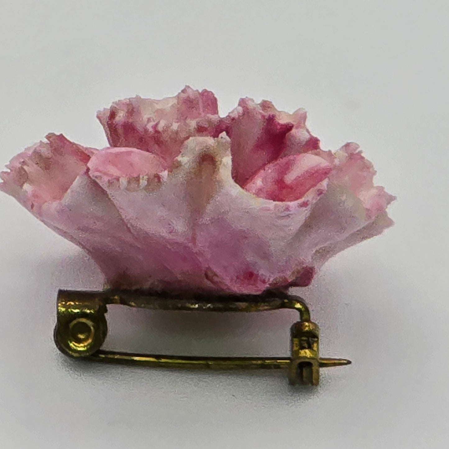 Pink and White Ceramic Chrysanthemum Flower Brooch Vintage Made in England
