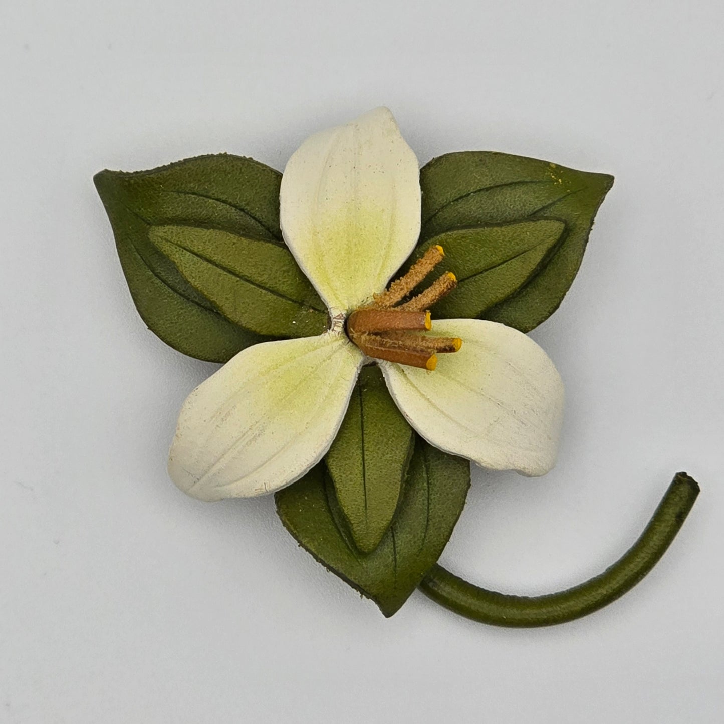 Leather Trillium Brooch
