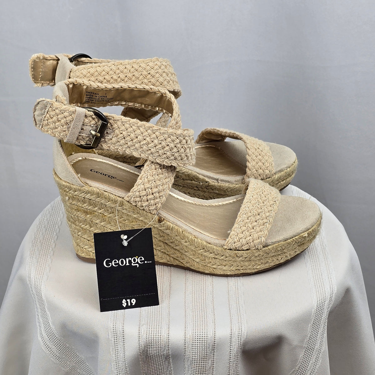 NWT George Hannah Platform Wedge Sandals Beige | Boho Summer Heels