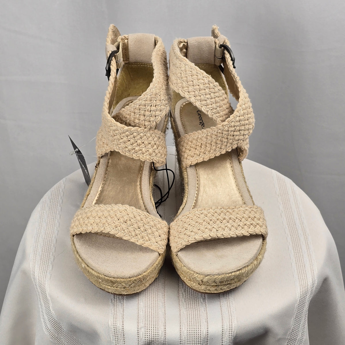 NWT George Hannah Platform Wedge Sandals Beige | Boho Summer Heels