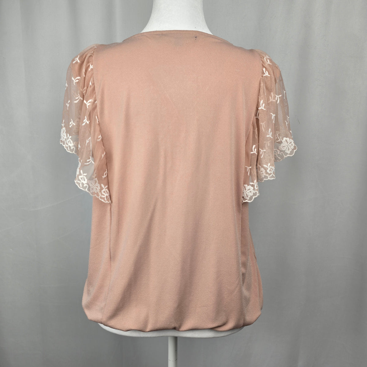 Adrienne Vittadini Romantic Blush Faux-Wrap Top with Lace Mesh Sleeves XL Preloved