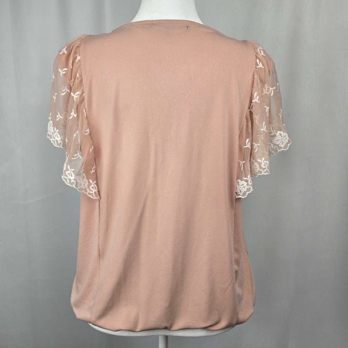 Adrienne Vittadini Romantic Blush Faux-Wrap Top with Lace Mesh Sleeves XL Preloved