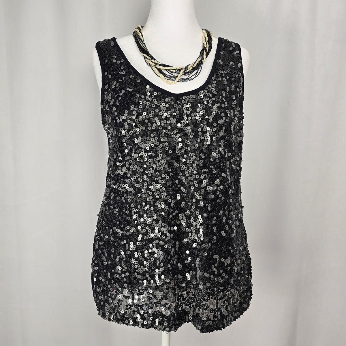Ricki’s Black Sequin Tank – Party Ready, Holiday Glam, Size L Preloved