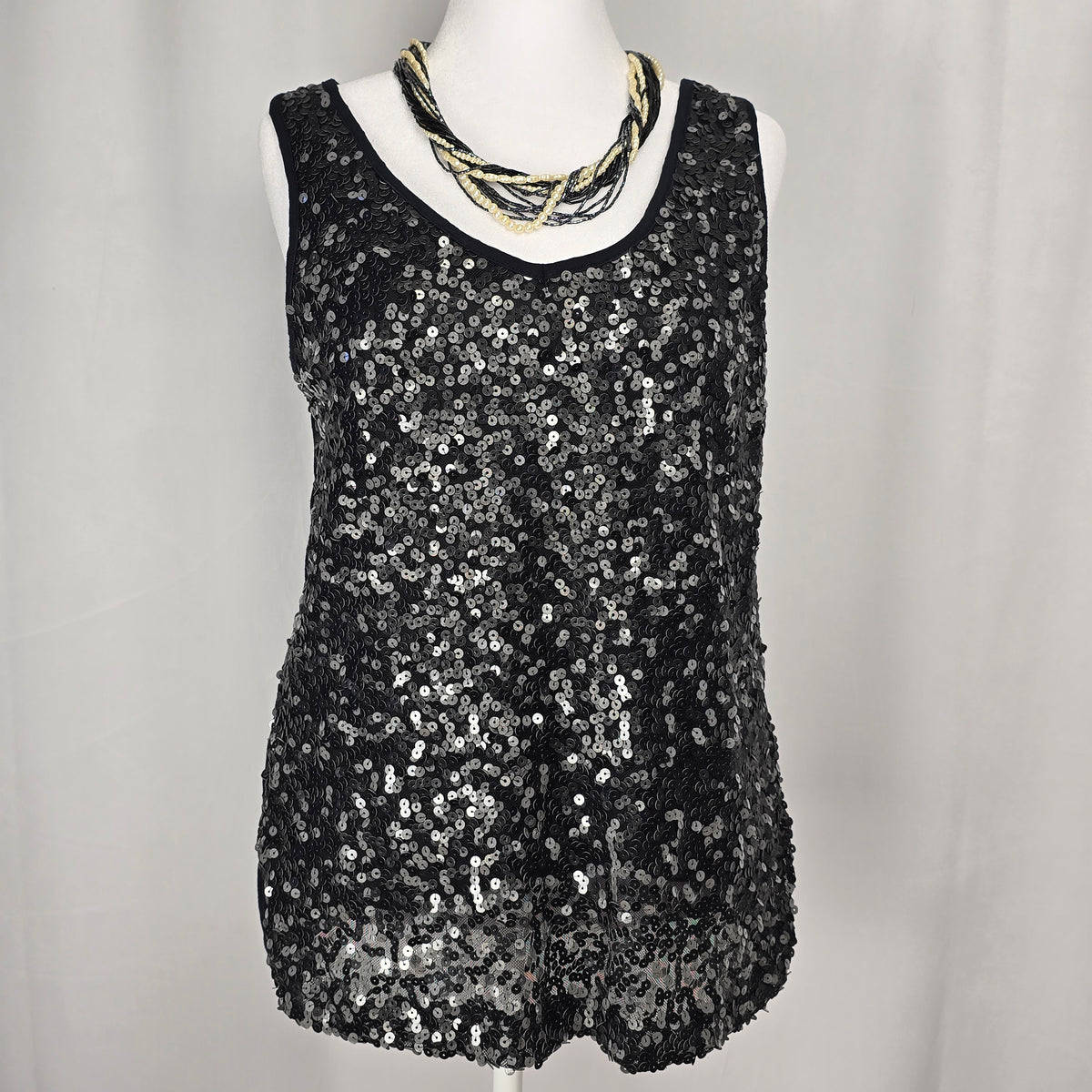 Ricki’s Black Sequin Tank – Party Ready, Holiday Glam, Size L Preloved