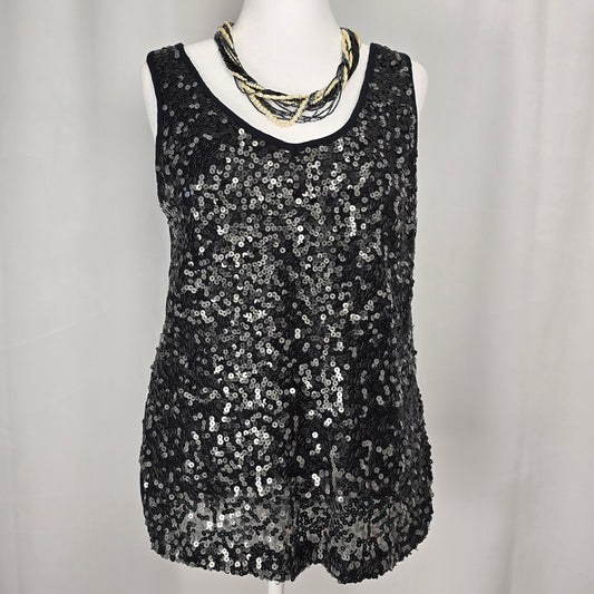 Ricki’s Black Sequin Tank – Party Ready, Holiday Glam, Size L Preloved